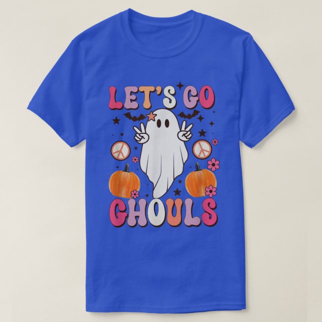 Groovy Let's Go Ghouls Floral Ghost Hippie Hallowe T-Shirt (Design Front)