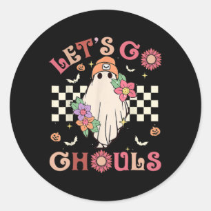 Groovy Let's Go Ghouls Halloween Ghost Outfit For Classic Round Sticker