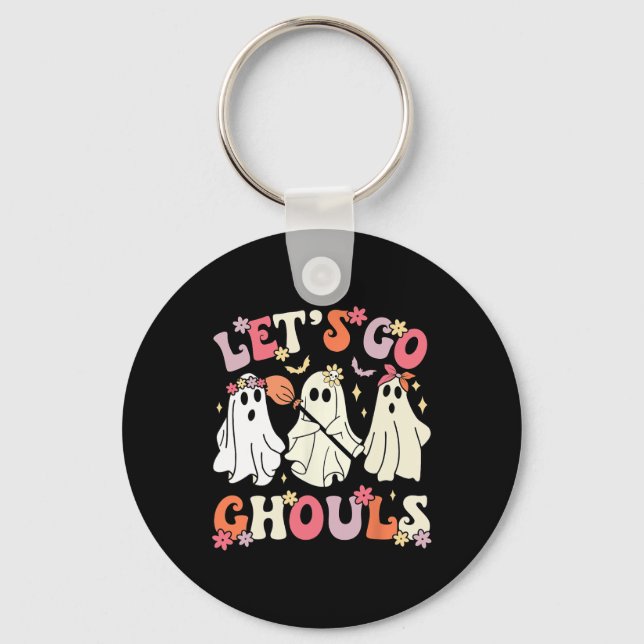 Groovy Let's Go Ghouls Halloween Ghost Outfit For  Key Ring (Front)