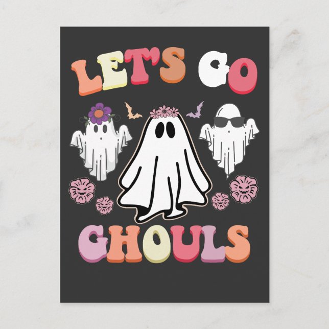 Groovy Let's Go Ghouls Halloween Ghost Retro Invitation Postcard (Front)