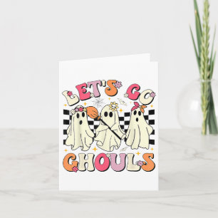Groovy Let's Go Ghouls Retro Halloween Ghost Women Card