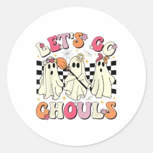 Groovy Let's Go Ghouls Retro Halloween Ghost Women Classic Round Sticker