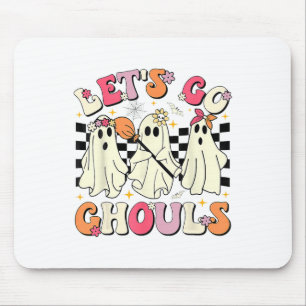 Groovy Let's Go Ghouls Retro Halloween Ghost Women Mouse Pad