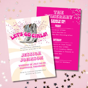 Groovy Let's Go Girls Western Bachelorette Party Invitation