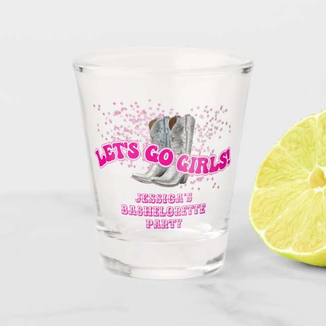 Groovy Let's Go Girls Western Bachelorette Party Shot Glass (Front)