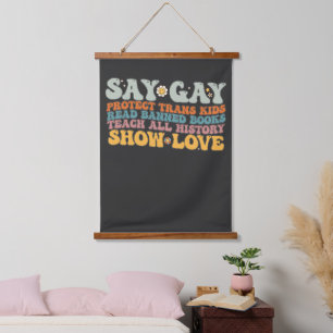 Groovy LGBT Say Gay Protect Trans Kids Read Books Hanging Tapestry