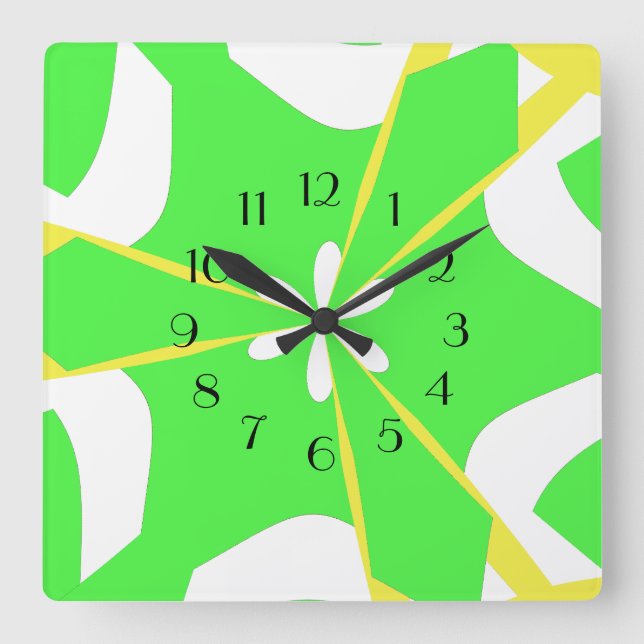 Groovy Lime Flower Power Square Wall Clock (Front)