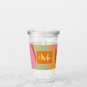 Groovy Lines Colourful Initial Monogram Name Acrylic Tumbler