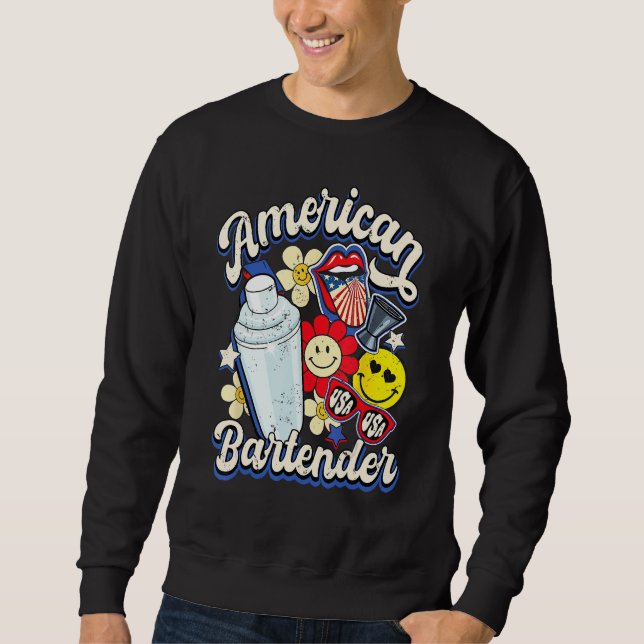 Groovy Lips American Bartender USA Glasses 4th Of  Sweatshirt (Front)