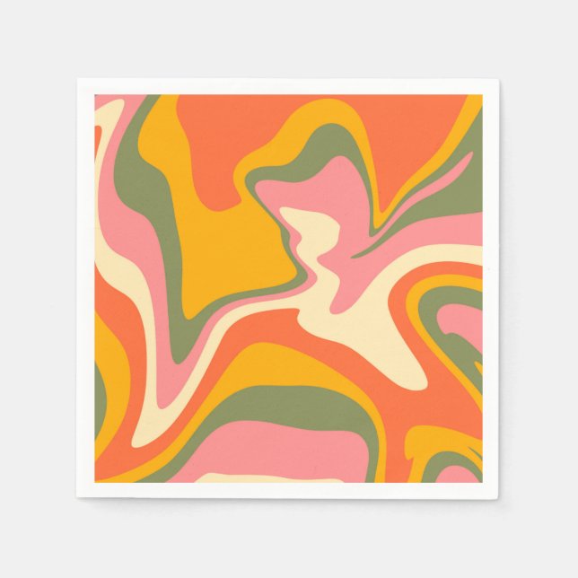 Groovy Liquified Marble Retro 60s Vintage Party Napkin (Front)