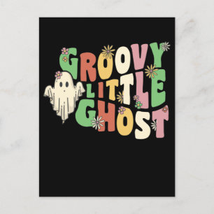 Groovy Little Ghost With Vintage Flowers Halloween Holiday Postcard