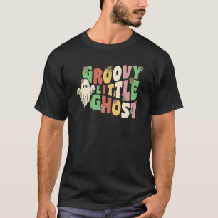 Groovy Little Ghost With Vintage Flowers Halloween T-Shirt