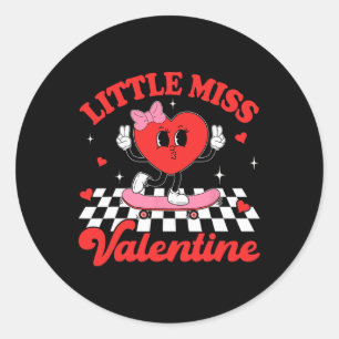 Groovy Little Miss Valentine Cute Candy Heart Girl Classic Round Sticker