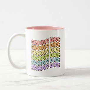 Groovy Love Daisy Retro Rainbow  Two-Tone Coffee Mug