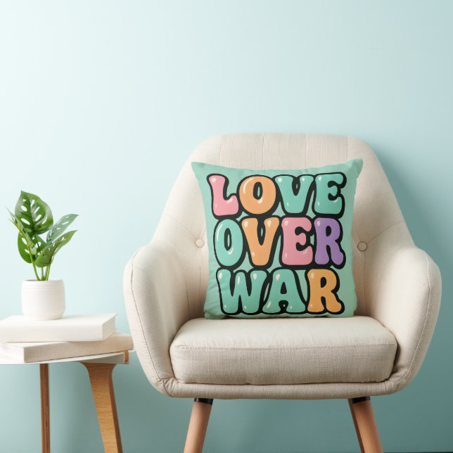 Groovy "Love Over War" Throw Pillow (Chair)