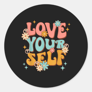Groovy Love Yourself Flower Mental Health Awarenes Classic Round Sticker