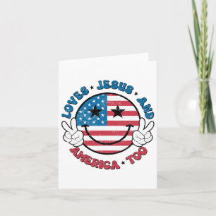Groovy Loves Jesus And America Too God Christian 4 Card
