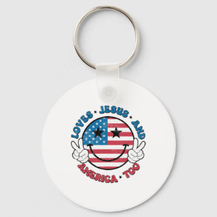 Groovy Loves Jesus And America Too God Christian 4 Key Ring