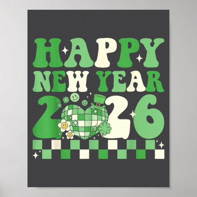 Groovy Lucky Happy New Year 2026 Disco Ball Women  Poster (Front)