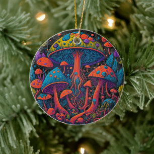 Groovy Magic Mushrooms Ceramic Ornament