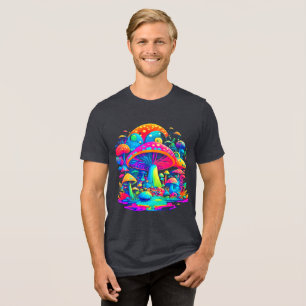 Groovy Magic Mushrooms - Retro Art Tri-Blend Shirt