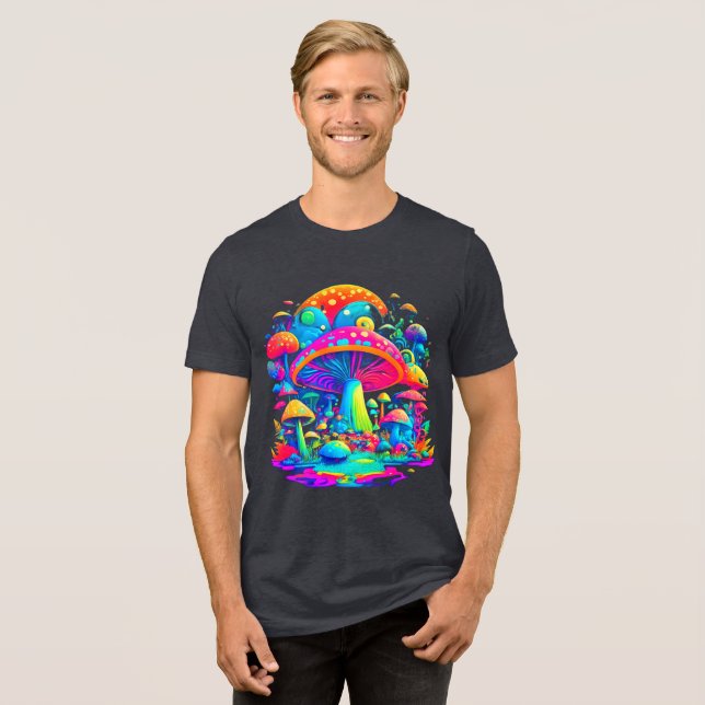 Groovy Magic Mushrooms - Retro Art Tri-Blend Shirt (Front Full)
