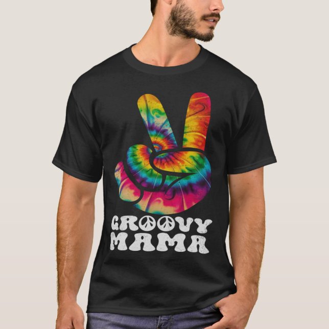 Groovy Mama Hand Peace Sign Hippie Tie Dye T-Shirt (Front)