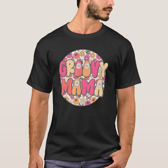 Groovy Mama Hippie Retro Daisy Flower Smile Face H T-Shirt (Front)