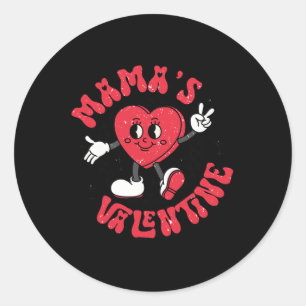 Groovy Mama Is My Valentine Cute Heart Boy Mum Gir Classic Round Sticker