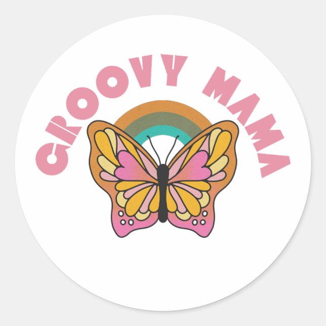 Groovy mama retro butterfly design   classic round sticker (Front)
