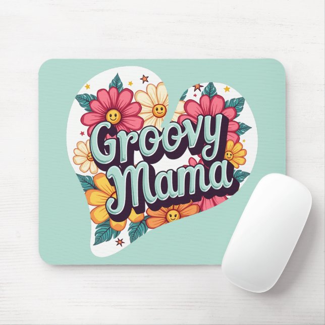 Groovy Mama Retro Floral 70s Aesthetic Design Mouse Pad (With Mouse)