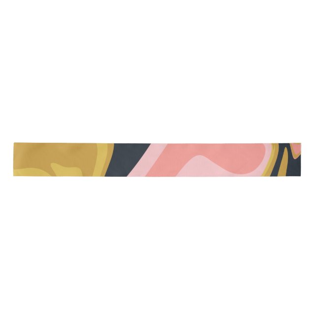 Groovy Marbel Pink Mustard Swirl Retro 60s Satin Ribbon (Front)