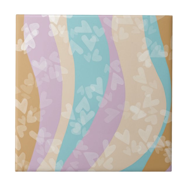 Groovy Marble Swirls Pastel Heart Stamps Ceramic Tile (Front)