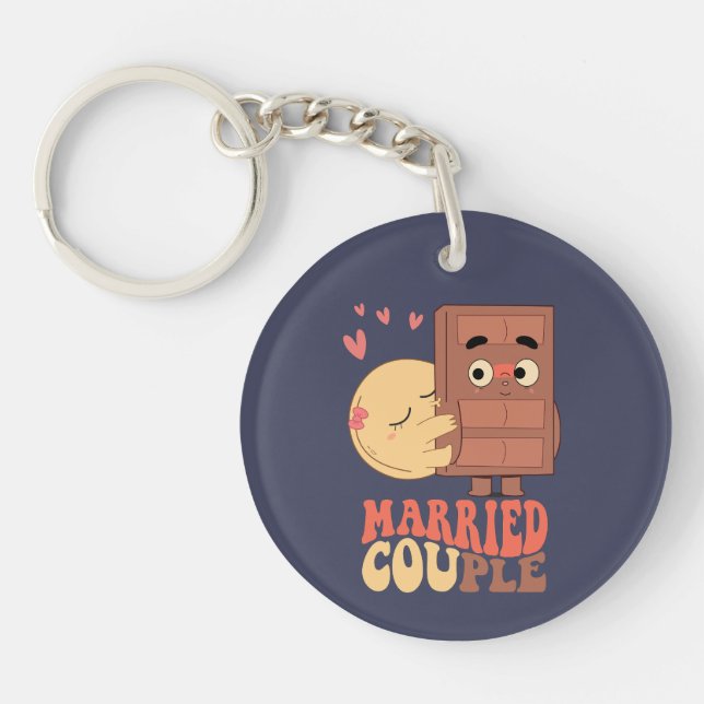 Groovy Married Couple Pancake Chocolate Love Key Ring (Front)