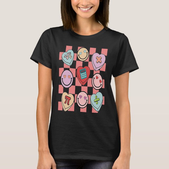 Groovy Math Teacher Valentine's Day Cute Heart Hap T-Shirt (Front)