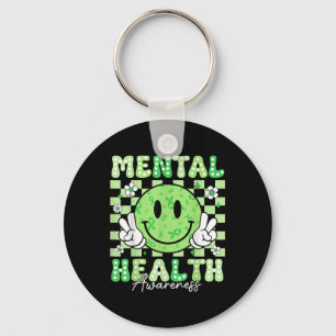 Groovy Mental Health Awareness Funny Smile Face Bo Key Ring