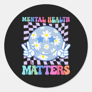 Groovy Mental Health Problems Flower Autism Smile Classic Round Sticker
