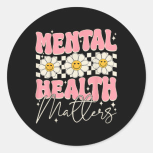 Groovy Mental Health S Floral Brain Illness Awaren Classic Round Sticker