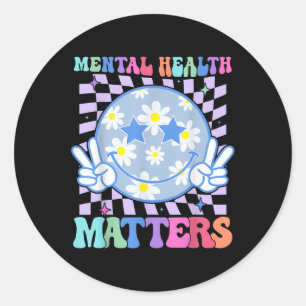 Groovy Mental Health S Flower Autism Smile Face Classic Round Sticker