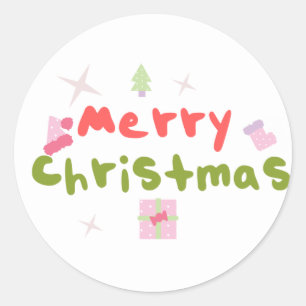 Groovy Merry Christmas Tree Bubble Letters    Classic Round Sticker