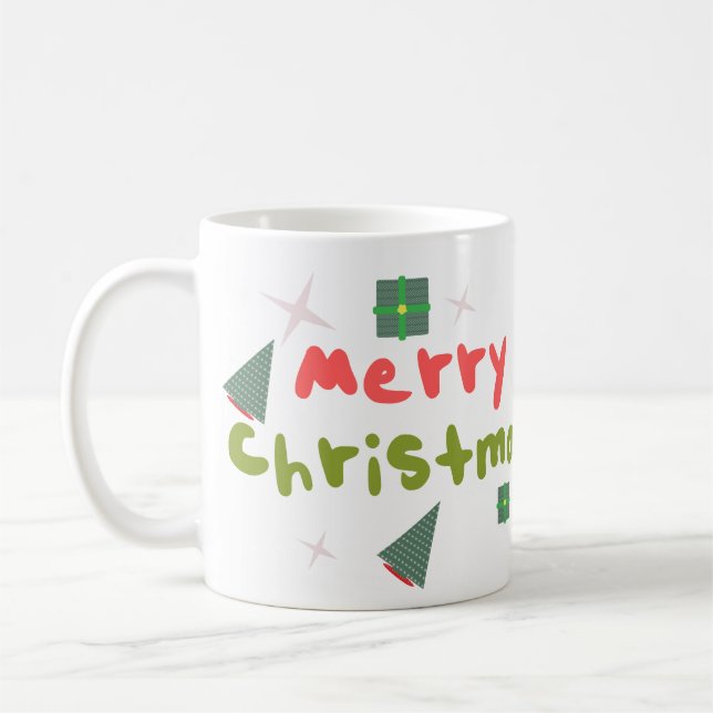 Groovy Merry Christmas Tree Bubble Letters Coffee Mug (Left)