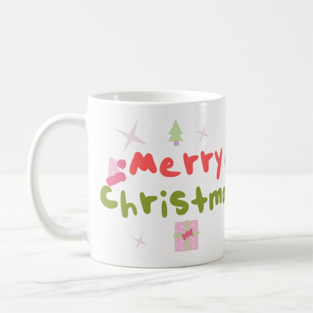 Groovy Merry Christmas Tree Bubble Letters  Coffee Mug (Left)
