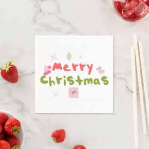 Groovy Merry Christmas Tree Bubble Letters     Napkin