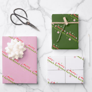 Groovy Merry Christmas Tree Bubble Letters      Wrapping Paper Sheet