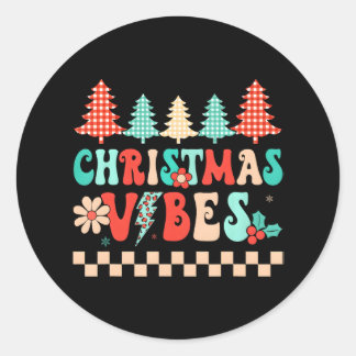 Groovy Merry Christmas Vibes Hippie Family Classic Round Sticker