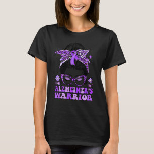 Groovy Messy Bun Leopard Purple Ribbon Alzheimer's T-Shirt
