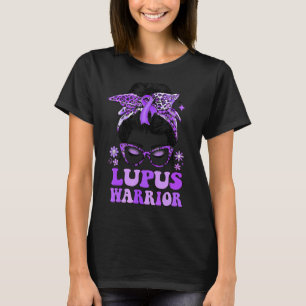 Groovy Messy Bun Leopard Purple Ribbon Lupus Warri T-Shirt