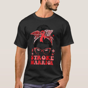 Groovy Messy Bun Leopard Red Ribbon Stroke Warrior T-Shirt