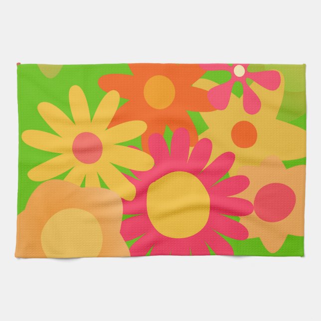 groovy mod floral tea towel (Horizontal)
