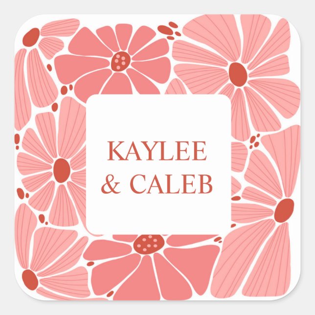 Groovy modern pink daisy square sticker (Front)